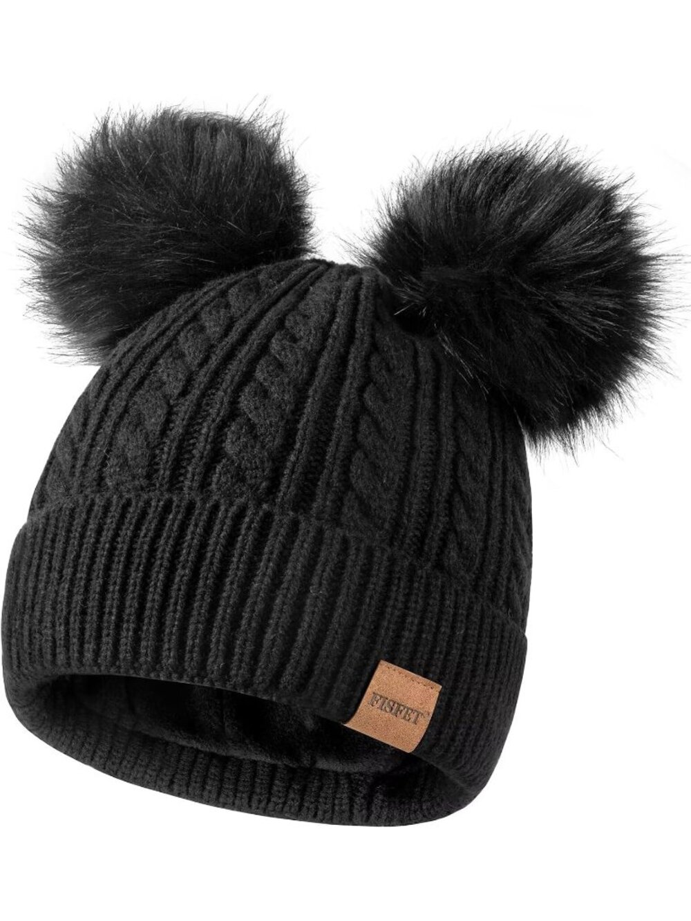 Women's Black Elastic Birthday Winter Hats Knit Fleece Cute Beanie Fashion Cap